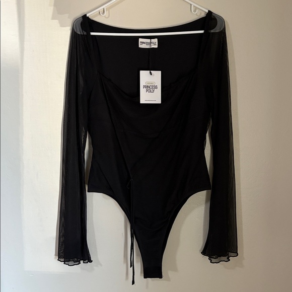 Princess Polly Black Liva Sheer Sleeve Bodysuit Black Bodysuit - Picture 5 of 8